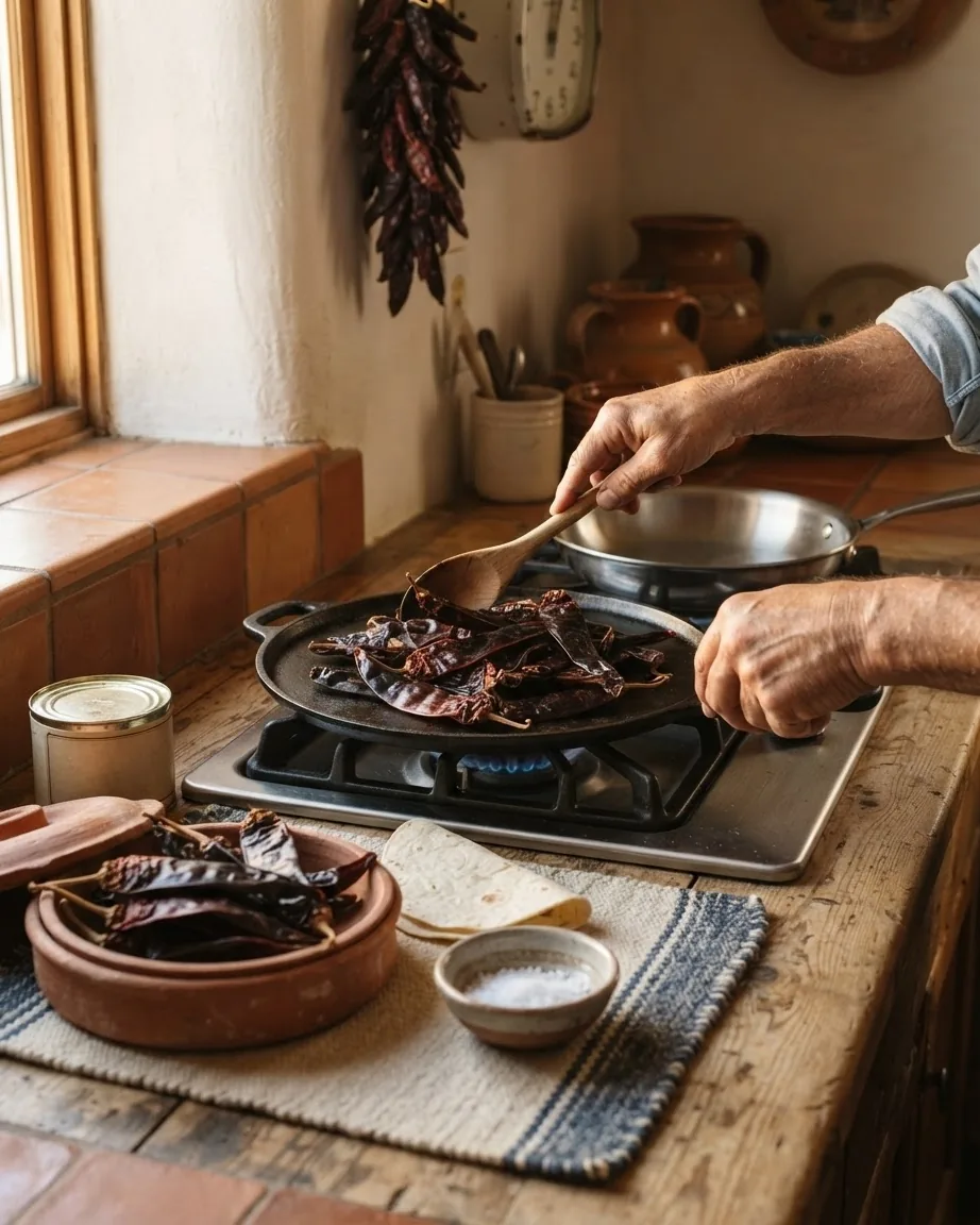 Detail view of the 1-to-2-minute toast: preventing a bitter sauce for this carne adovada recipe