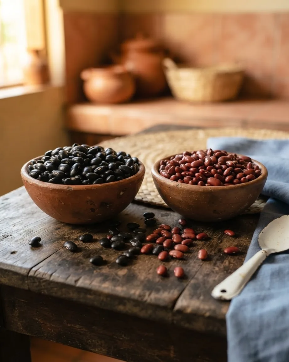 Close-up illustrating black beans or small red beans: the choice that names your version