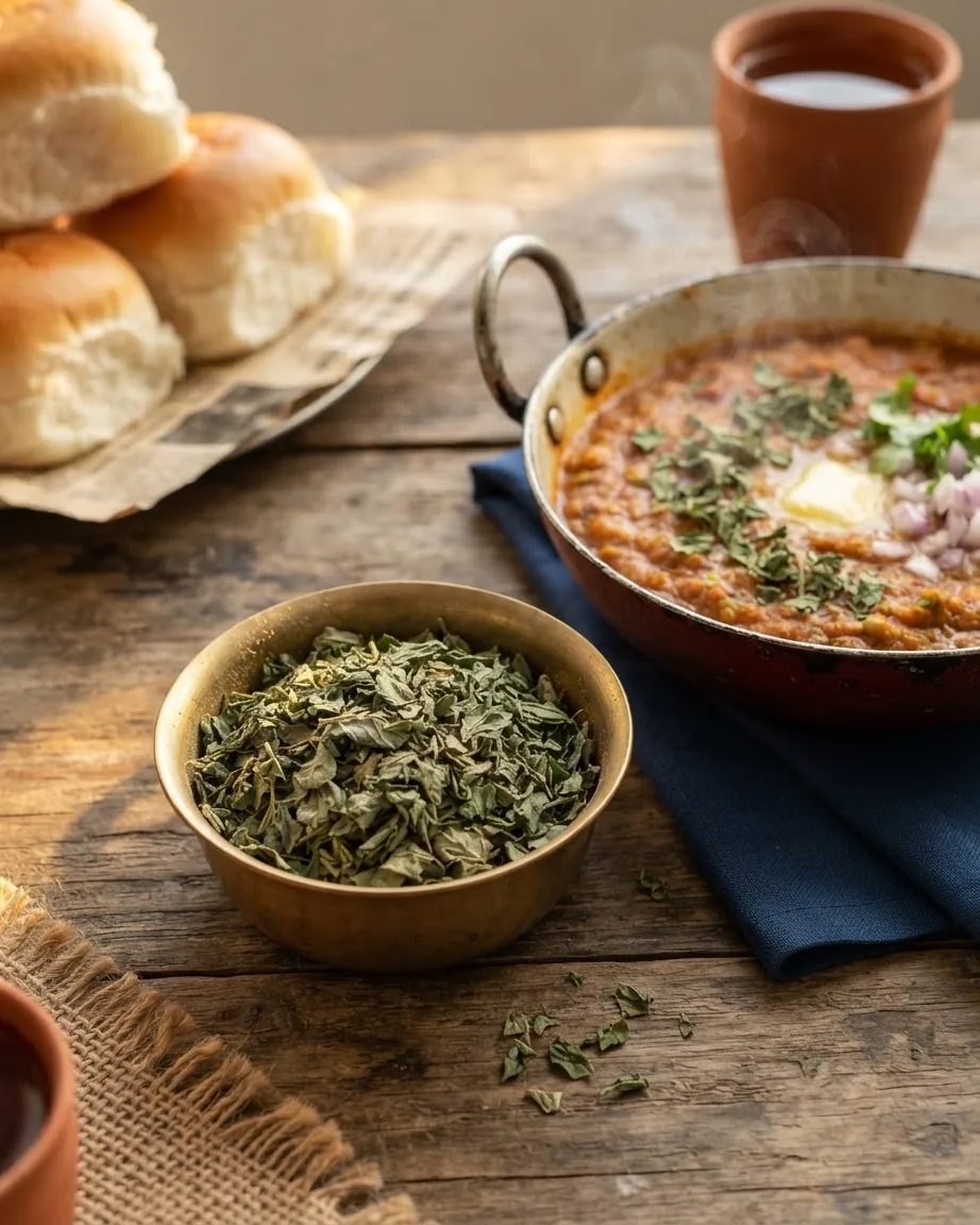 Detail view of kasuri methi: authentic or not
