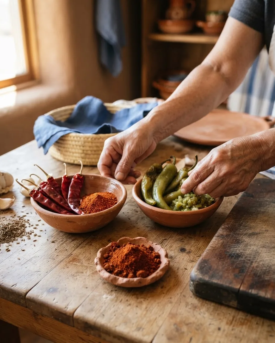 Close-up illustrating red Versus Green Chile, and Why Chimayó Is Not a Generic Chile Powder