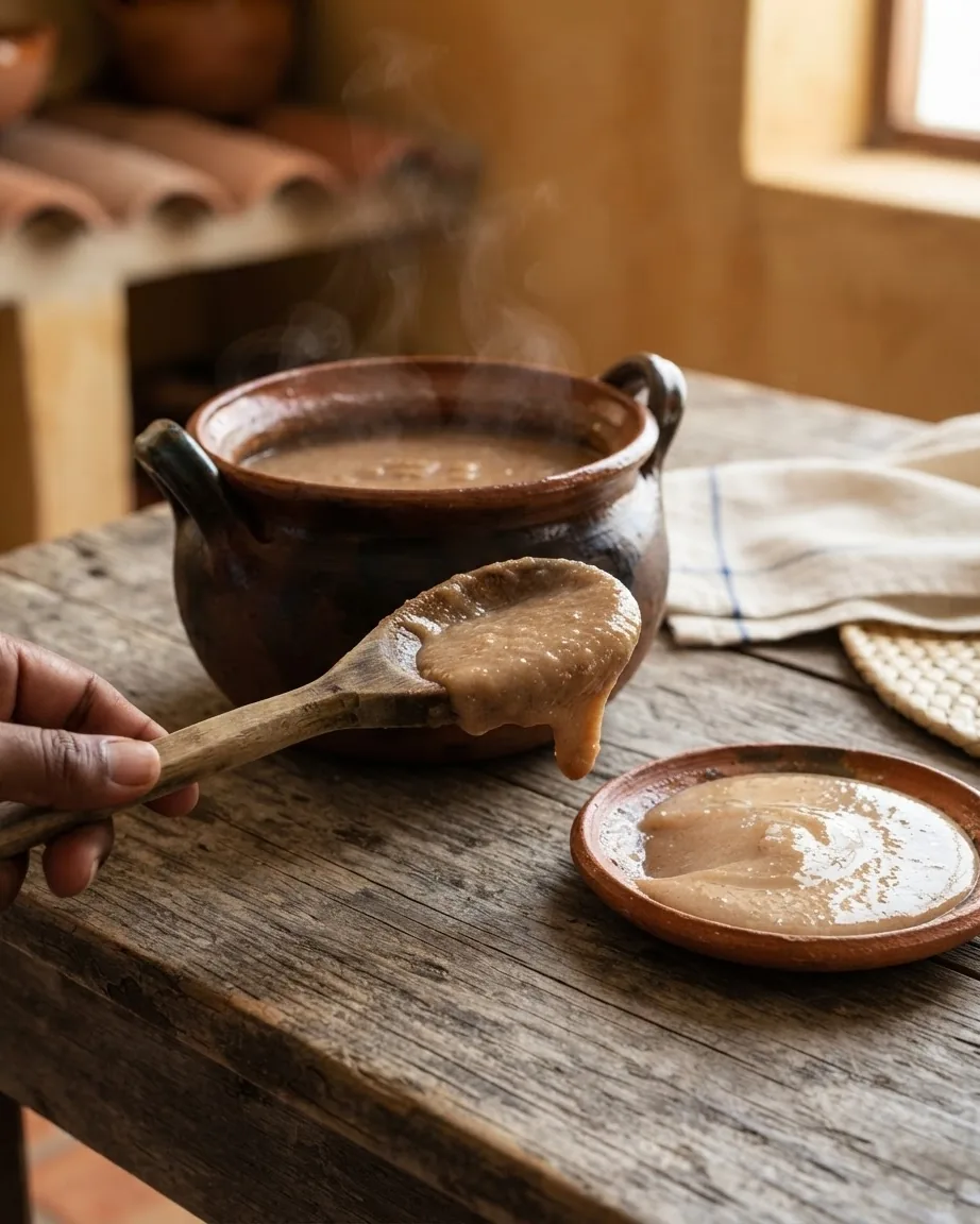 Detail view of why atole thickens after you take it off the heat